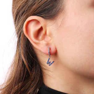 Orecchino Pendente con Lettera W in Pavé di Cubic Zirconia Blu