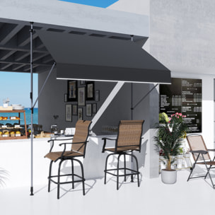 Toldo Manual Retráctil 2x1,2 m Toldo Exterior Terraza Enrollable Altura Ajustable con Manivela 210-310 cm Protección UV30+ Sin Taladro para Jardín Balcón Patio Negro