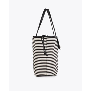 Shopper in tessuto a righe abbinato a un effetto pelle.