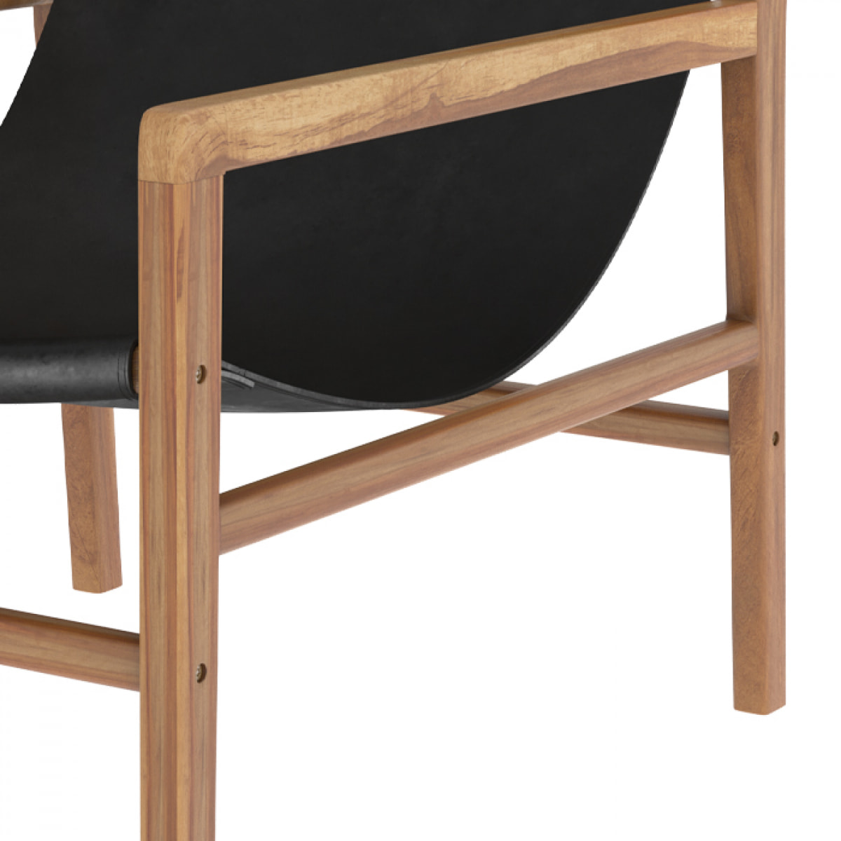 Fauteuil lounge en teck et cuir de vachette noir - Apache