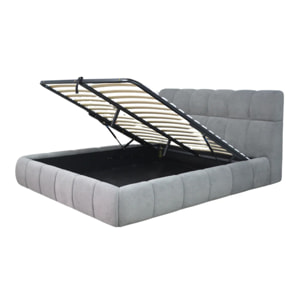Lit coffre Aneto avec tête de lit en tissu chenille gris