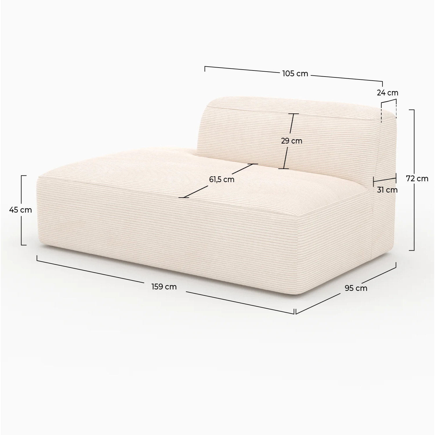 Méridienne dossier à droite pour canapé modulable en velours blanc - Mina