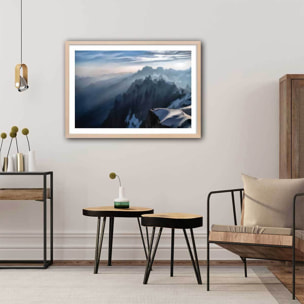 Affiche Un matin à l'Aiguille du Midi Affiche + cadre en bois - Chêne