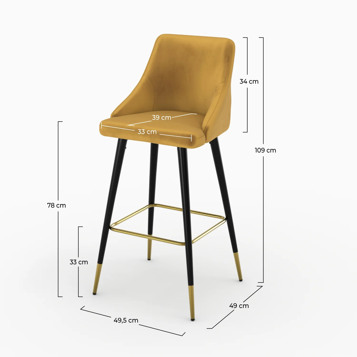 Lot de 2 chaises de bar en velours jaune curry 77.5 cm - Aristote