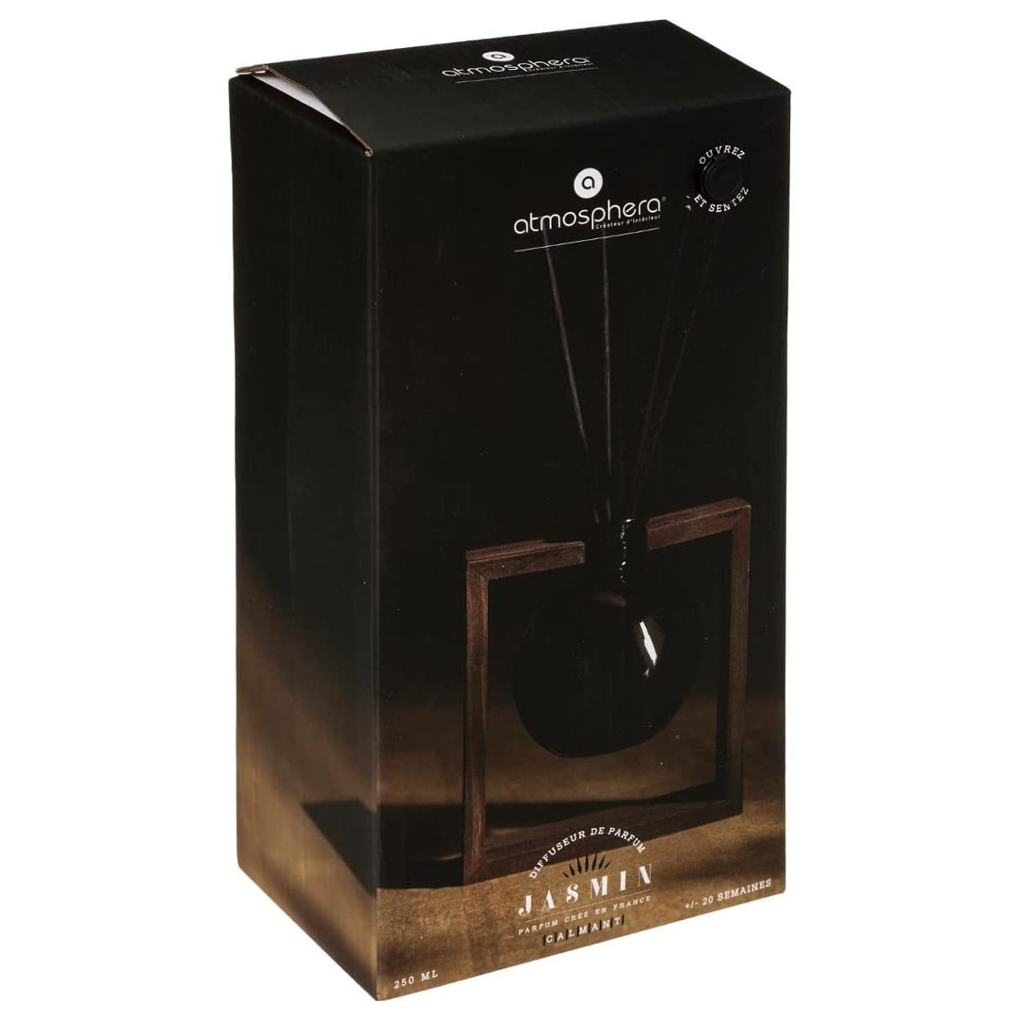 DIFUSOR DE VIDRIO CON BASE DE MADERA JAZMÍN 250ML L. 27 x D. 5 x H. 12,5 cm