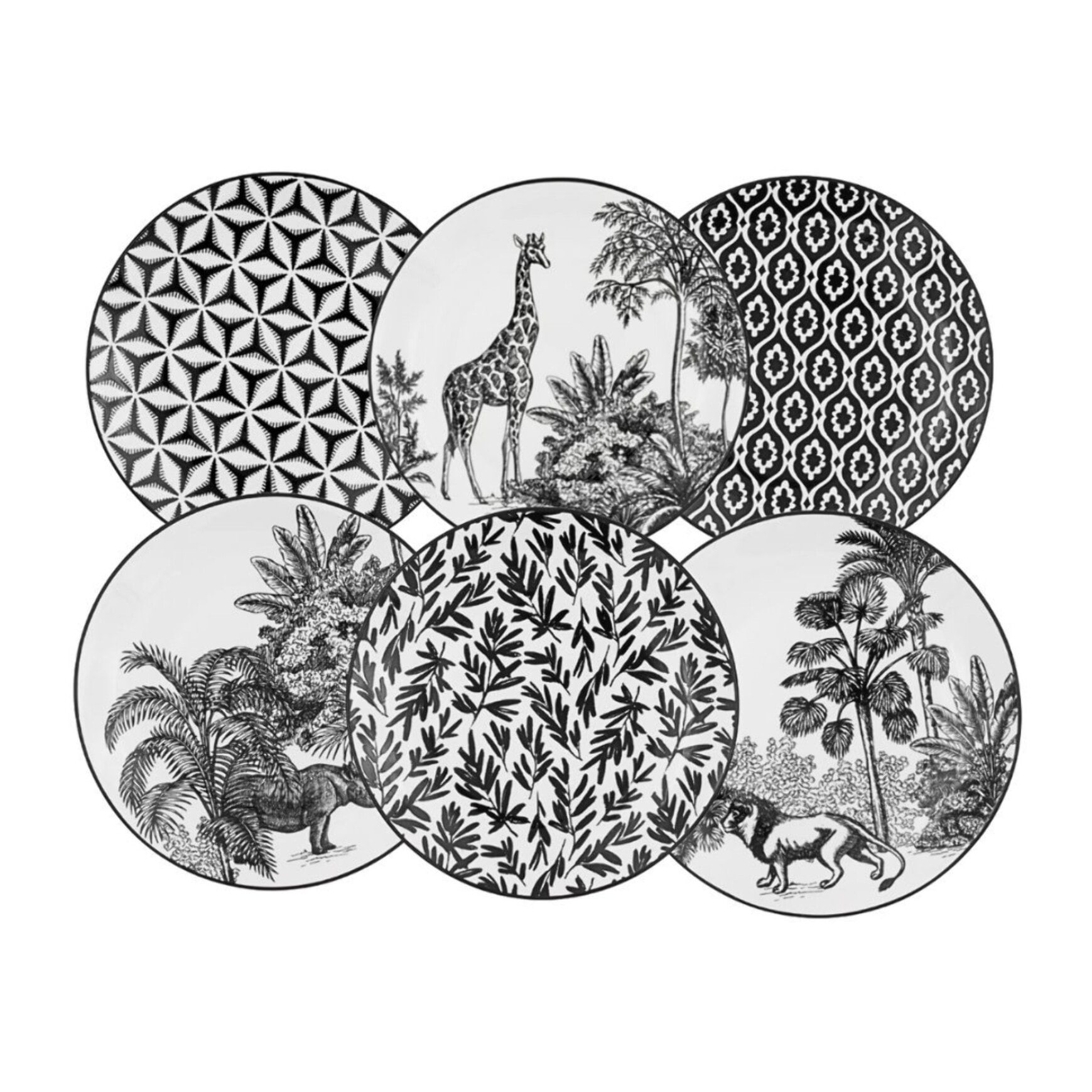 Lot de 6 grandes assiettes, SAVANA
