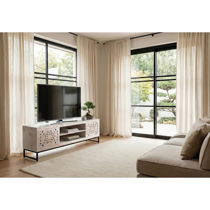 Mueble TV de Madera de Mango 170 Cm Estilo Étnico Boho Tallado