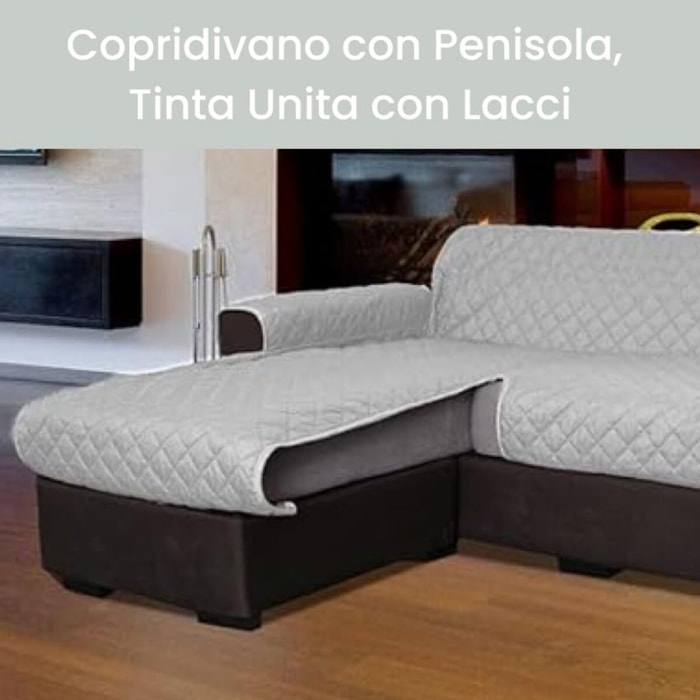 INTRECCI Copridivano 2 Posti con Penisola, Copridivano con Braccioli, Penisola Destra e Sinistra, Telo Copridivano Angolare, Impermeabile, Protegge da Macchie, Facile da Lavare. Colore: Grigio Chiaro