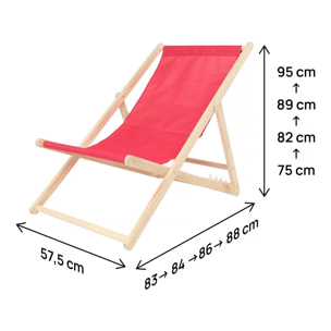 Lot de 2 transat en bois "Chilienne" - 107 x 56.5 x 81 cm - Rouge