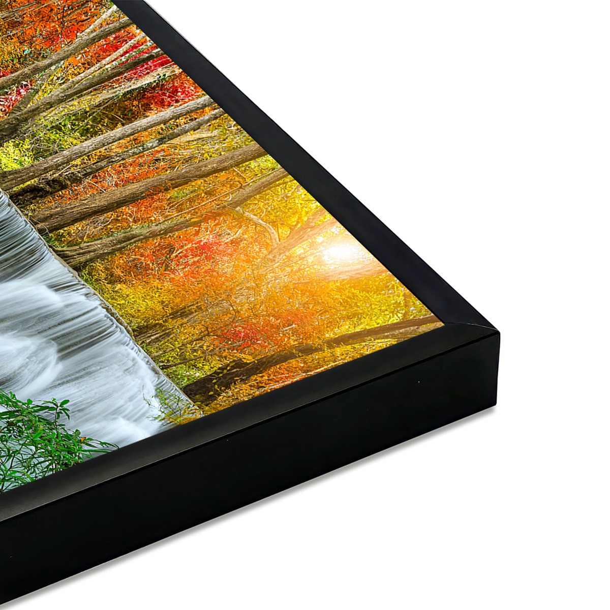 Affiche encadrée – Cascade en forêt automnale Affiche + cadre en métal - Noir