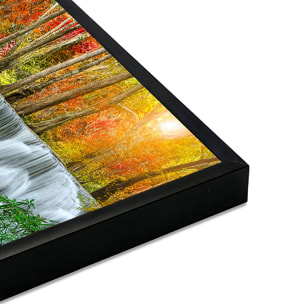 Affiche encadrée – Cascade en forêt automnale Affiche + cadre en métal - Noir