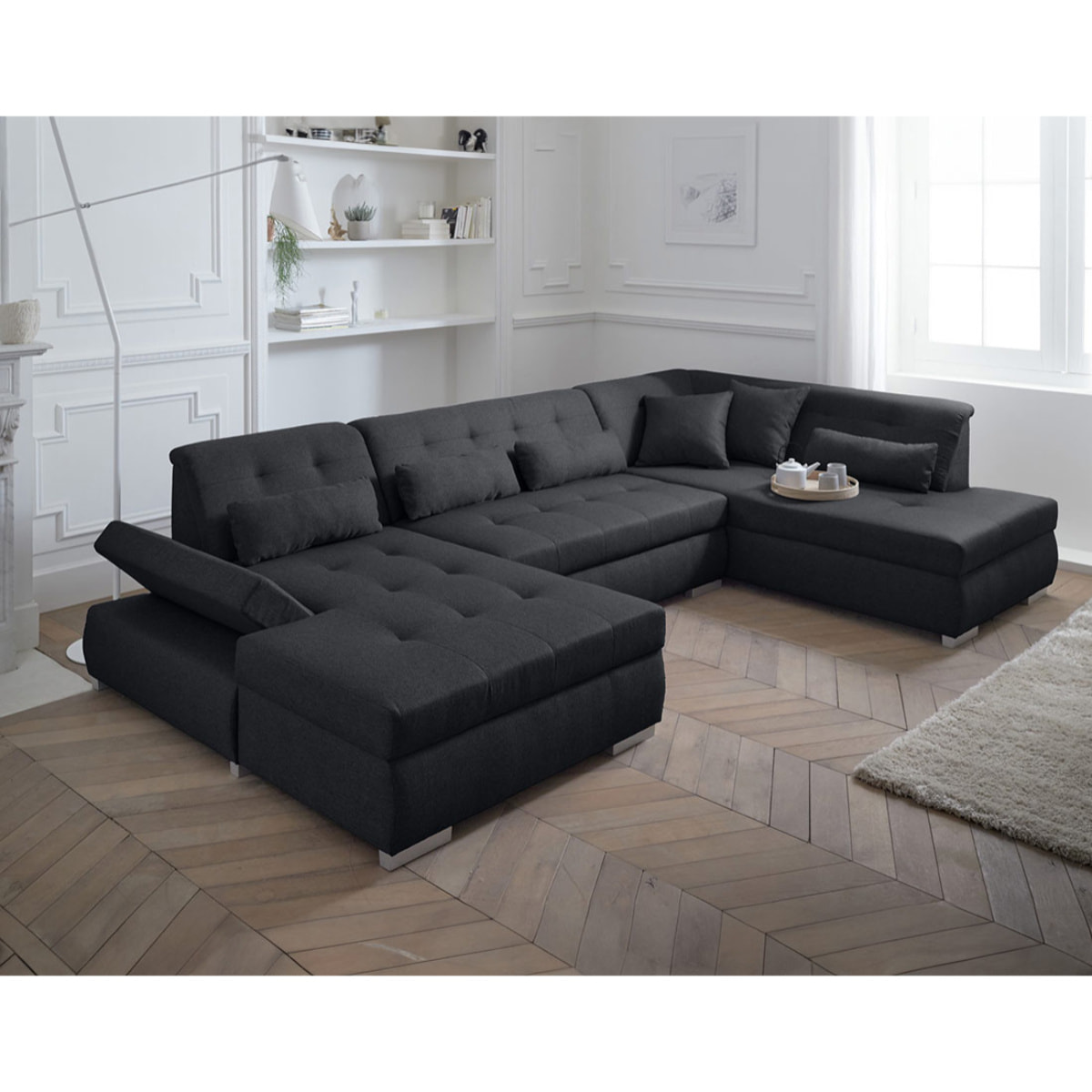 Vermont - canapé panoramique d'angle droit - 7 places - XXL - Noir