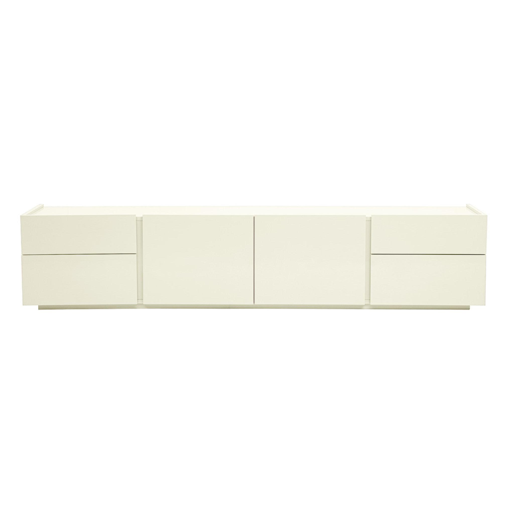 Meuble TV design beige laqué brillant avec rangements L199.8 cm ISAURE