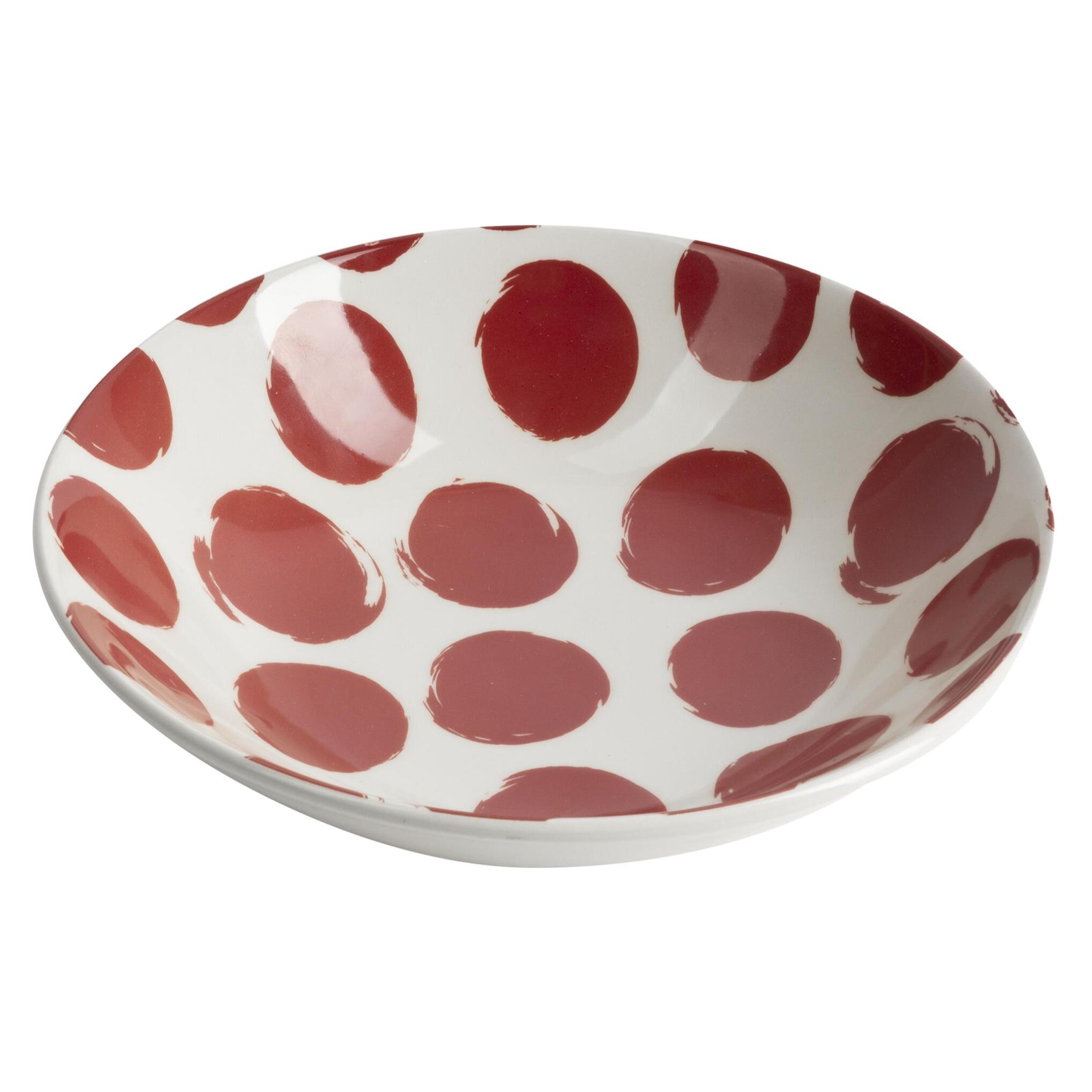 Set de vajilla de 12 piezas de gres con lunares rojos (4 platos llanos 27 cm, 4 platos hondos 21 cm y 4 platos de postre 19 cm) – Dots La Maison