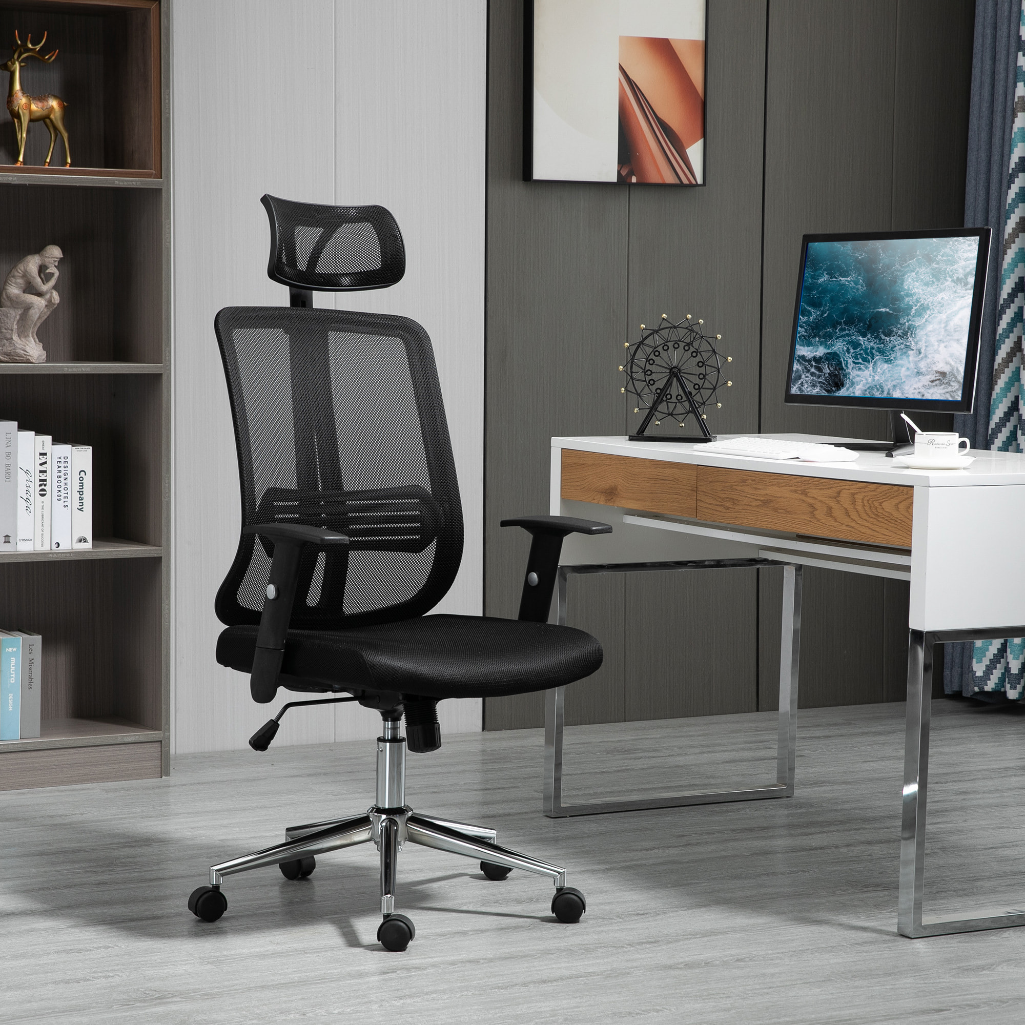 Fauteuil de bureau manager grand confort chaise de bureau réglable tissu maille polyester noir