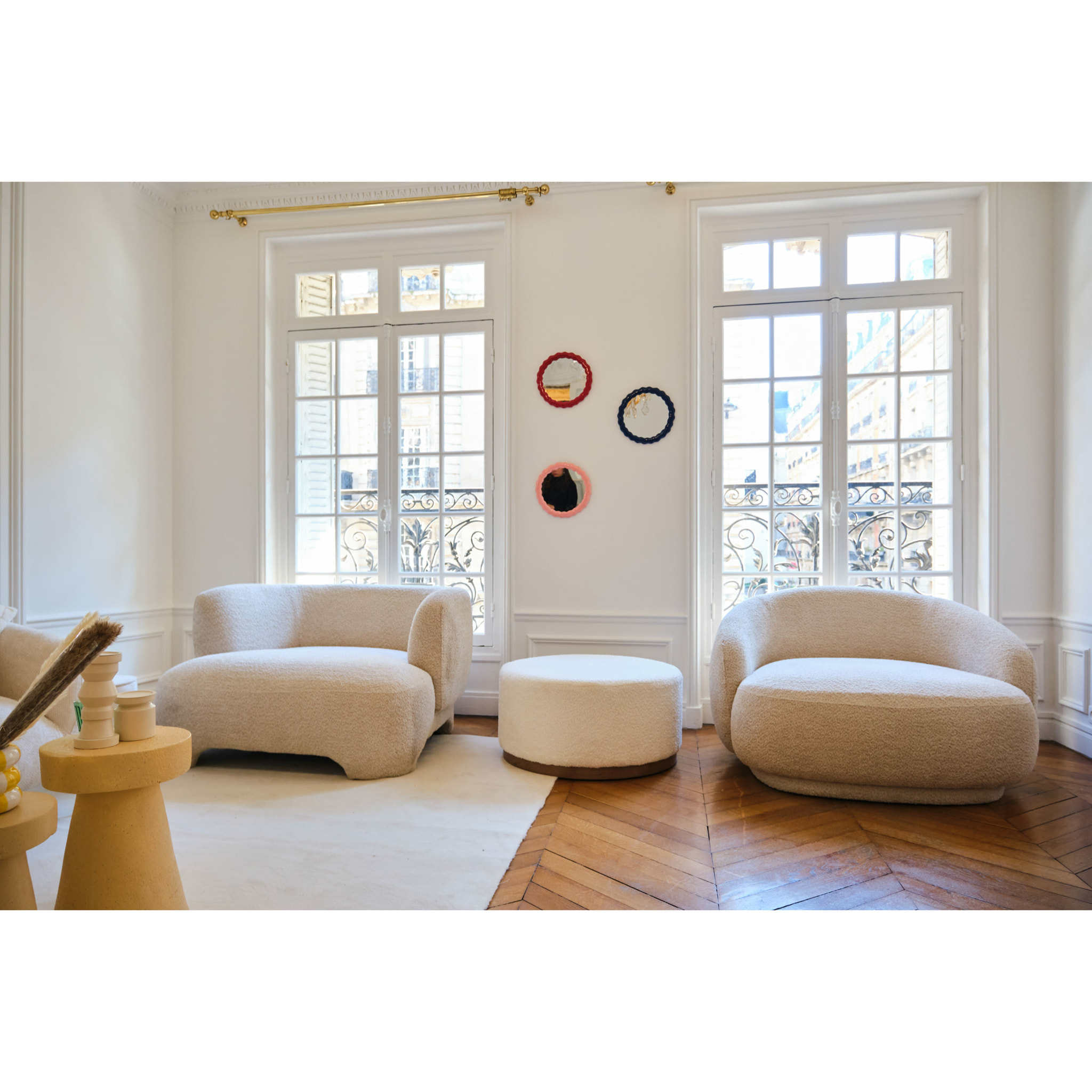 Loveseat Albano - Fauteuil 1,5 place bouclé crème