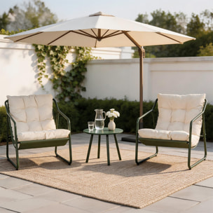 Ensemble de jardin 2 fauteuils vert kaki avec table basse ANTHI