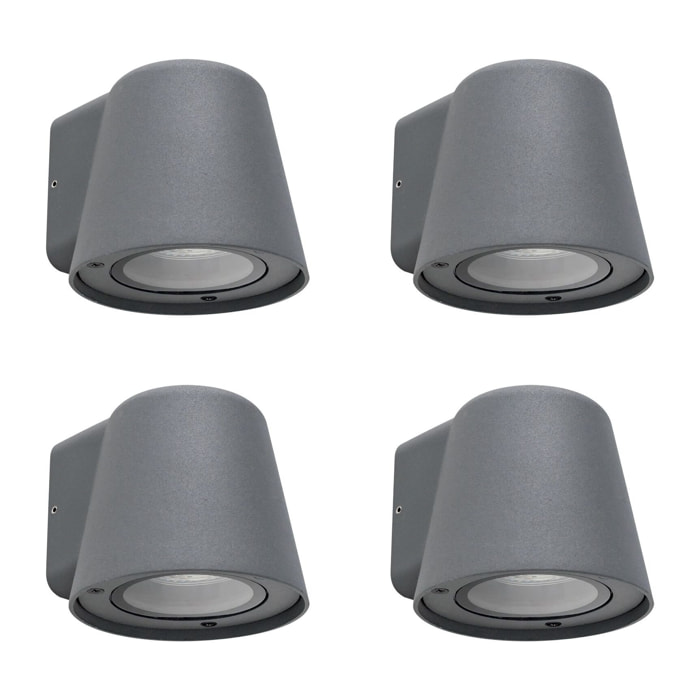 Cone - 4 Apliques de Pared Exterior de 1 Foco GU10 con IP44 de Color Negro