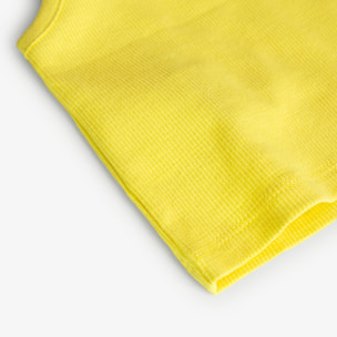Top niña, canalé, tirantes, cuello redondo, amarillo