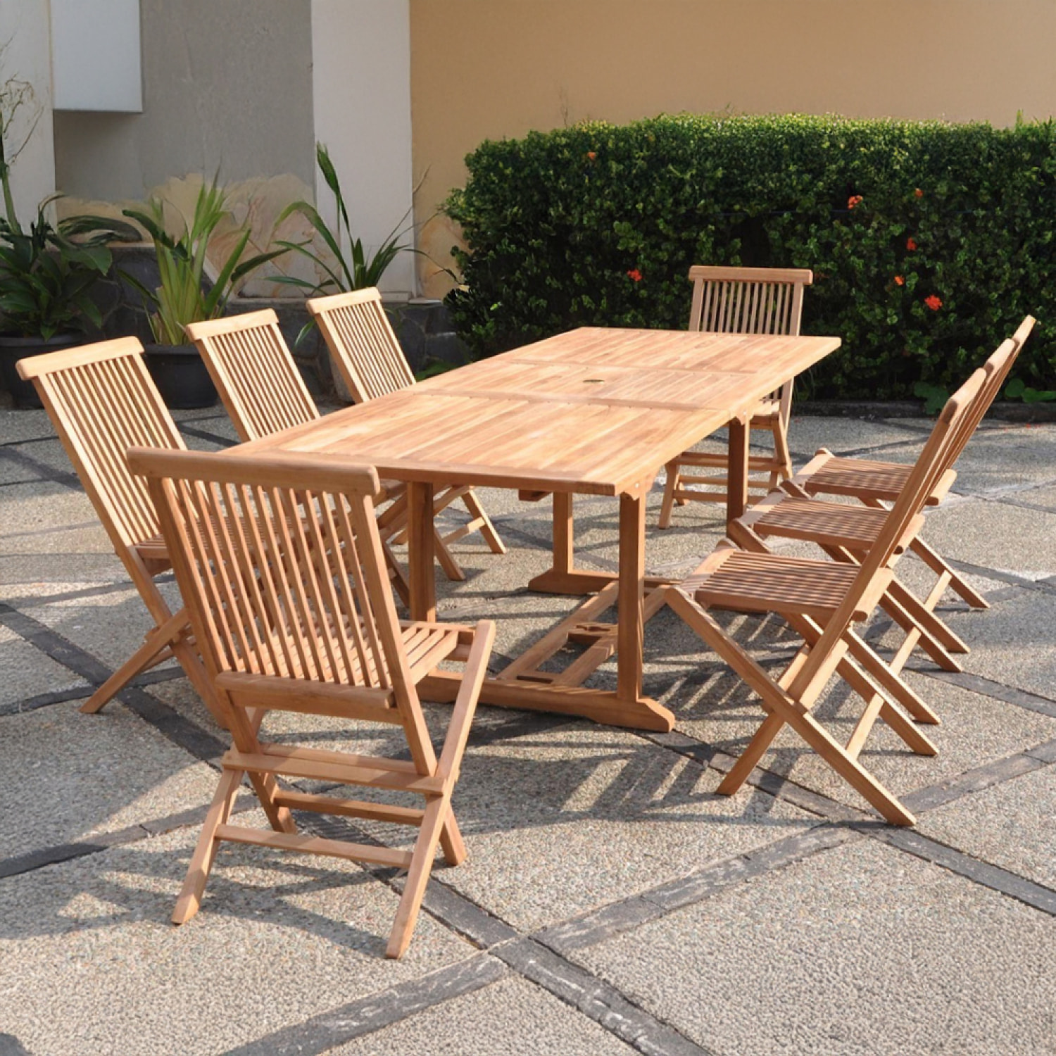 ADAGNA Salon de jardin en teck massif 8-10 personnes rectangulaire 8 chaises