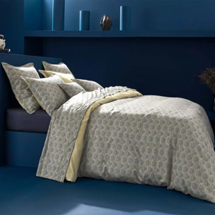 Drap plat satin de coton imprimé beige Eventails argile