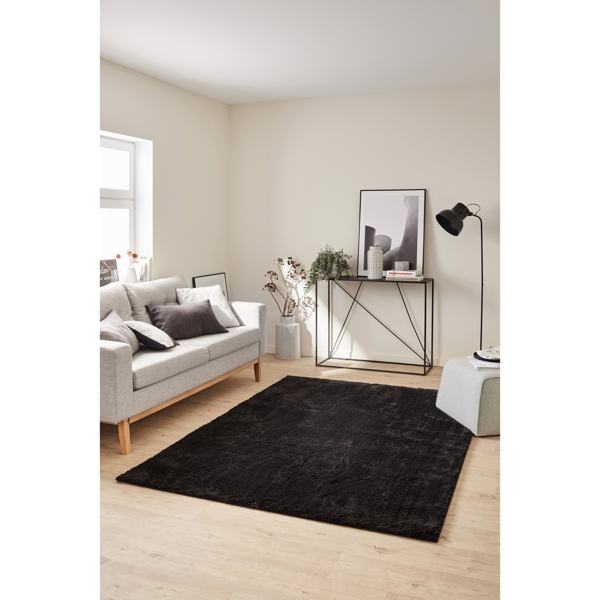 Cosy - tapis salon à poils longs tout doux, noir