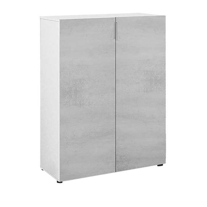 Armadio multiuso Olathe, Mobile ausiliario a 2 ante, Guardaroba basso portascarpe con 6 ripiani, Scarpiera bassa, cm 70x36h103, Cemento e Bianco