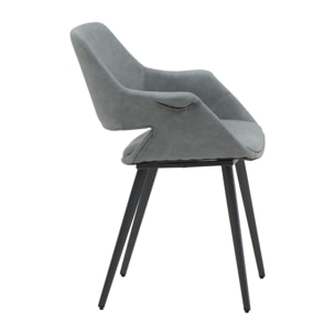 Set di 2 sedie EMBAJADORES in similpelle grigio e gambe in metallo nero, con braccioli