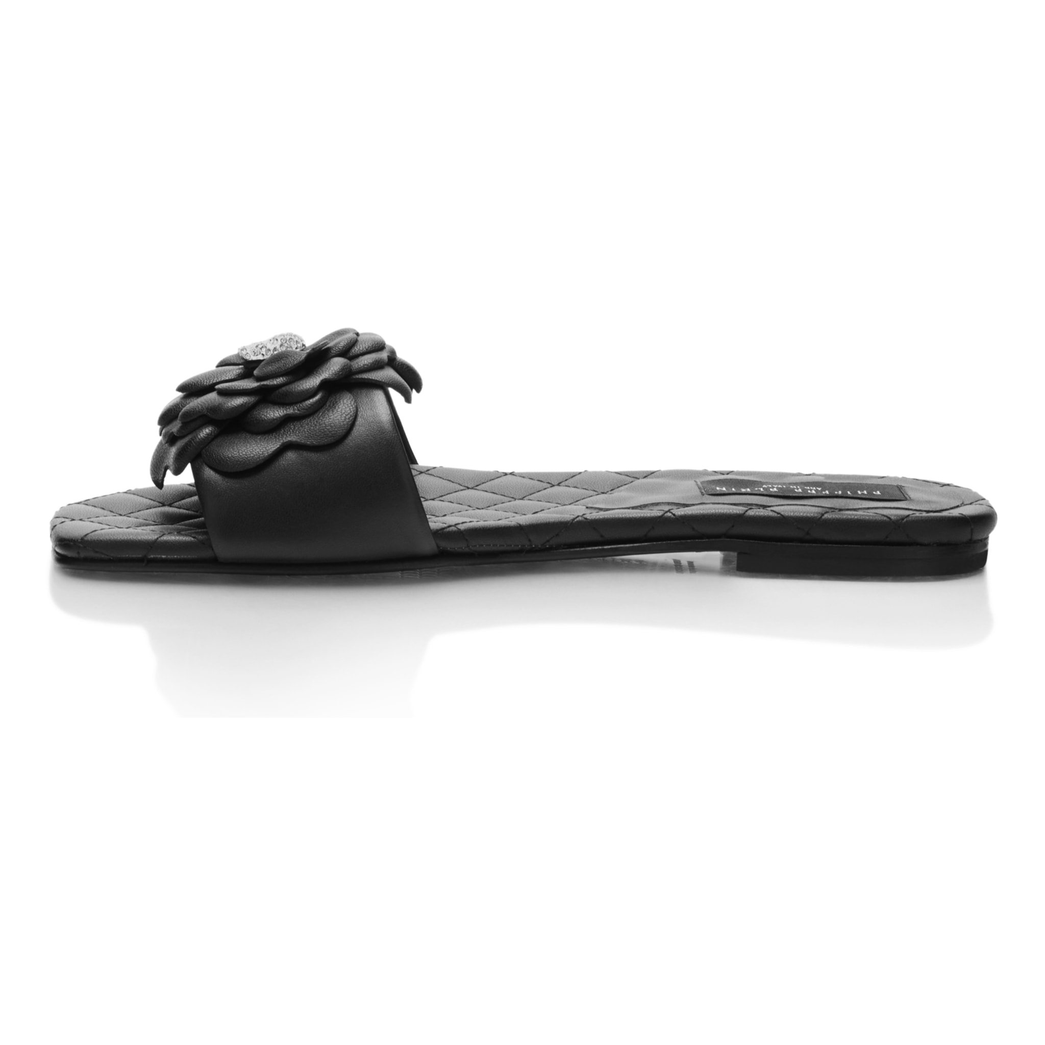 PHILIPP PLEIN Leather Flat Slides Flower