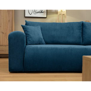 Naomi - Canapé d'angle réversible 4 places convertible avec coffre en velours côtelé - Bleu