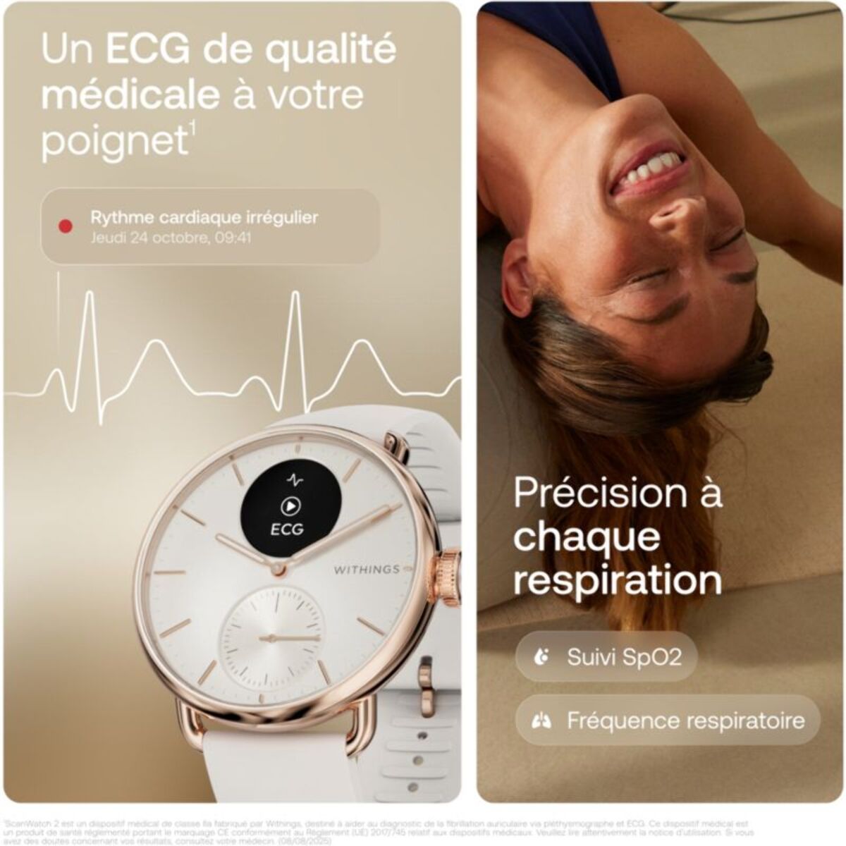 Montre santé WITHINGS Connecté Scanwatch 2 Rose Gold Sand 38mm