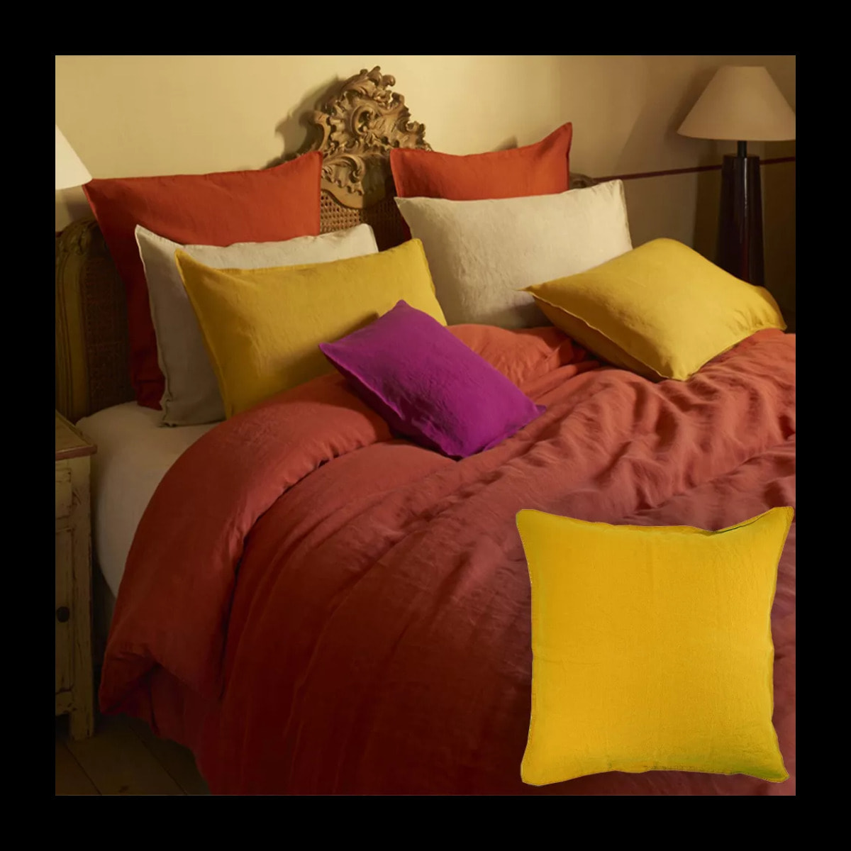 Housse de couette pur lin lavé 160 g/m² uni jaune Syracuse curry
