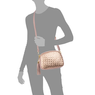 Aliminusa bolso bandolera Mujer. Piel auténtica Gamuza con grabado entrelazado y lacada brillante combinado con Dollaro.