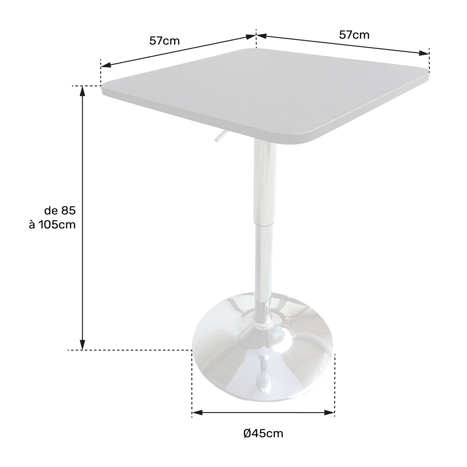 Table de bar carrée noire et chrome LUKE