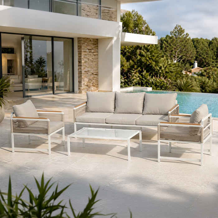 Salon de jardin 5 places avec table basse gris clair SALINE