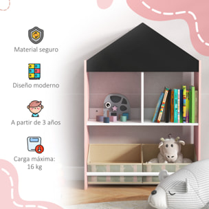 Estantería para Juguetes Organizador Infantil con Estantes Abiertos y 2 Cajas de Tela no Tejida Extraíbles para Sala de Juegos Habitación Guardería 62,4x26,5x90 cm Rosa