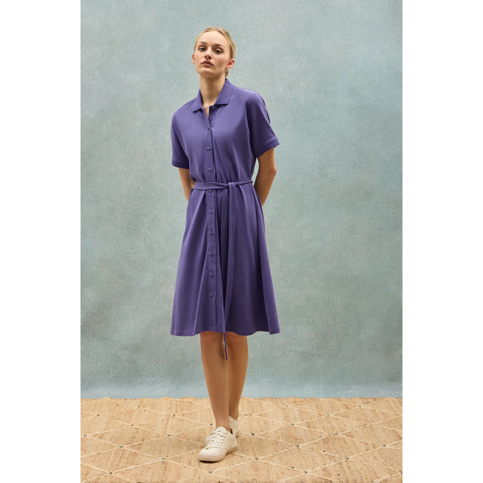 Vestito viola azzurrino abbottonato con ricamo PC