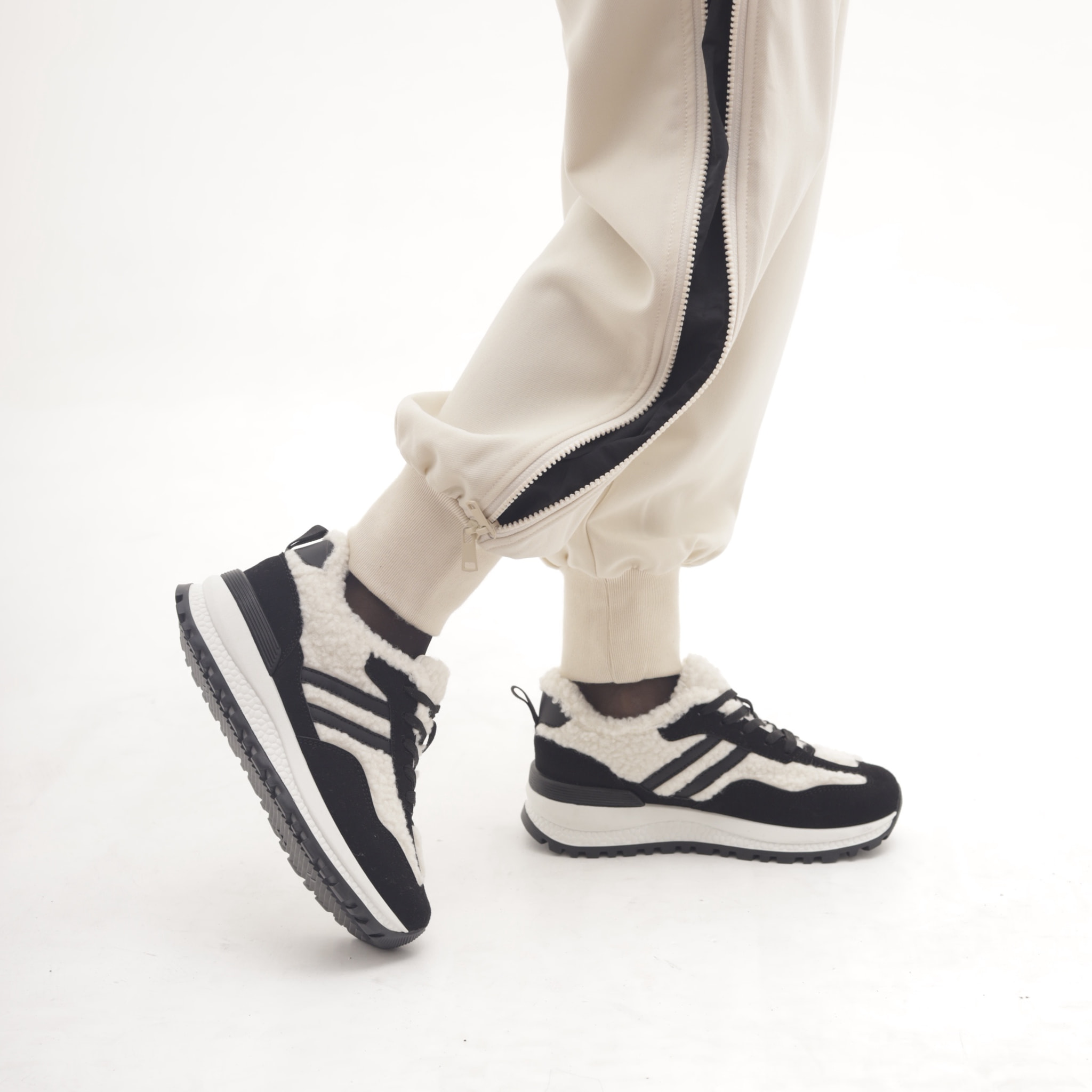 SNEAKERS RUNNING FUR DOPPIA FASCIA NERO