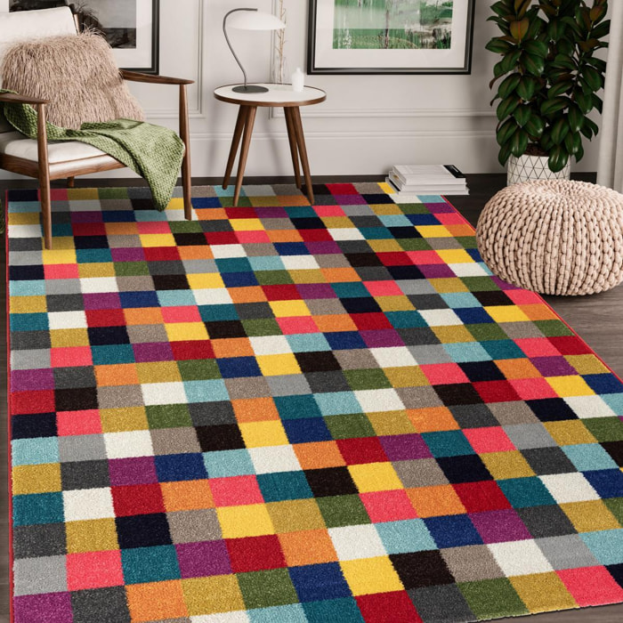 Tapis Tene motif géométrique destructuré multicolore