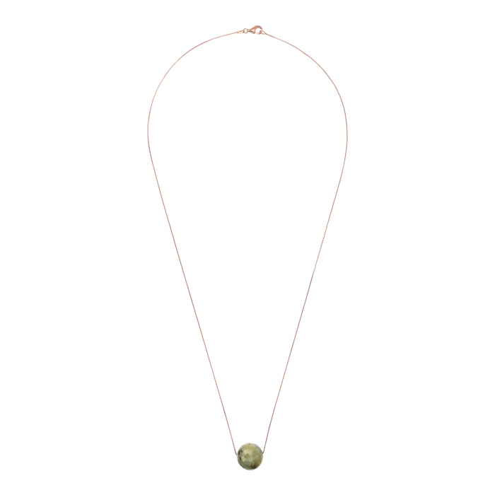 Collana Catena Rolo con Pendente Sferico in Pietra Naturale Prehnite Grigia in Argento 925 placcato Oro rosa 18Kt