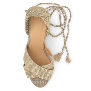 Sandalia de cuña Becca en yute y rayón con cierre de cintas