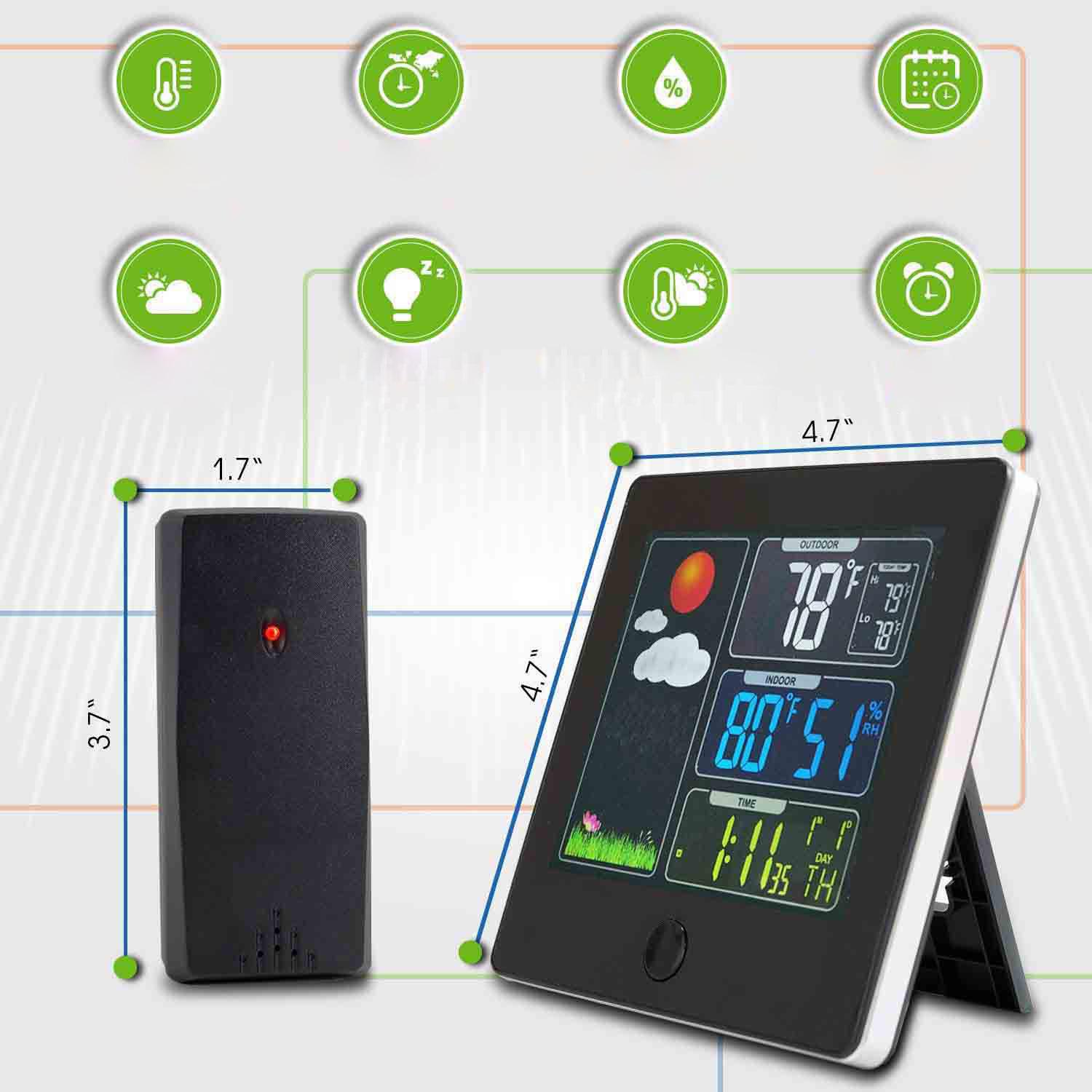 Stazione meteorologica digitale wireless a colori, per uso interno ed esterno. Include trasmettitore esterno.