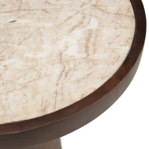 JAMES - Table d'appoint 40x40cm plateau marbre pied en manguier foncé