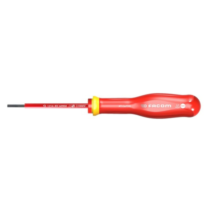 Tournevis Protwist isolé 10000 Volts pour vis à fente 3.5x75 - lame fraisée 5.5 mm - FACOM - AT3.5x75VE