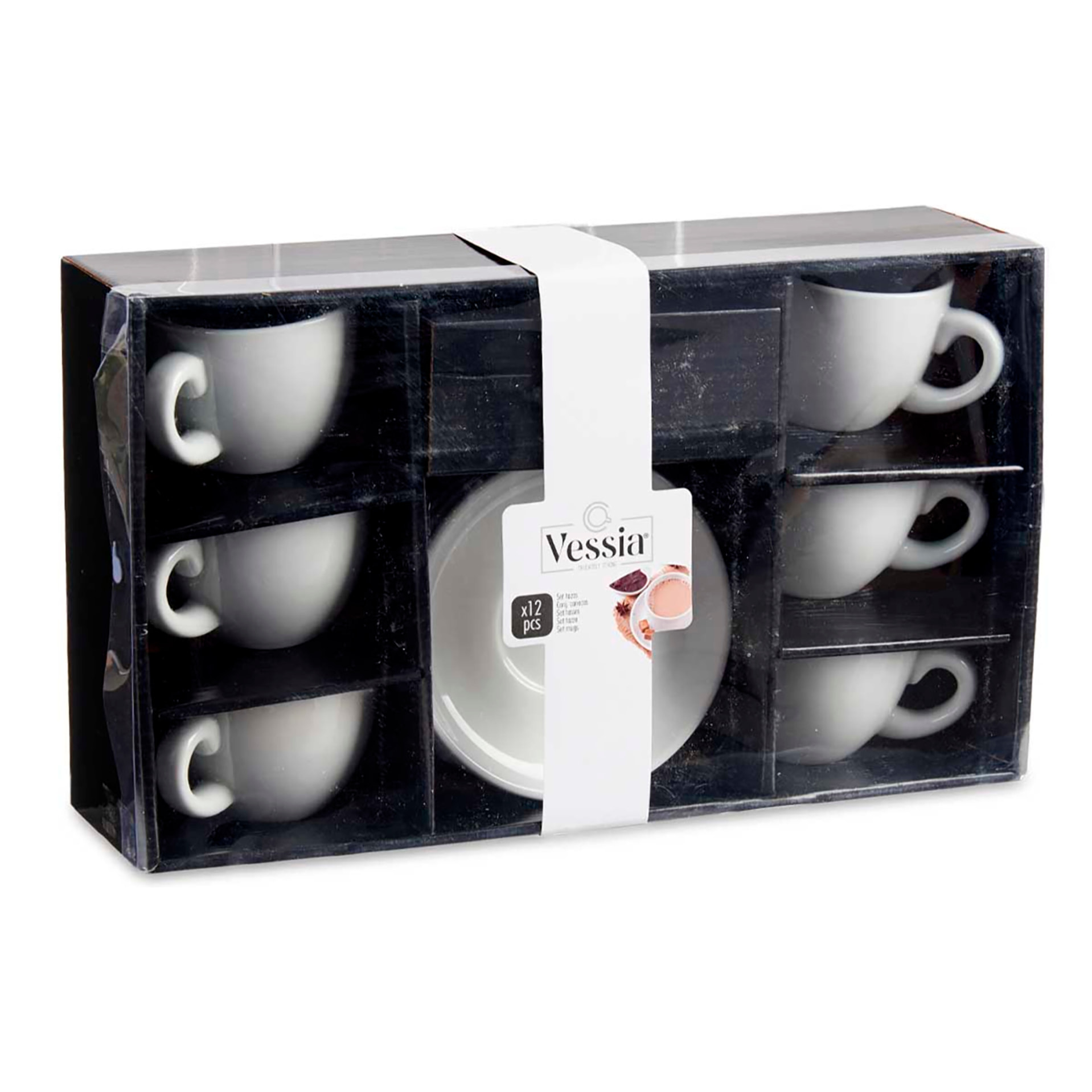 SET 6 TAZAS CAFE PORCELANA BLANCA C PLATO 150ML