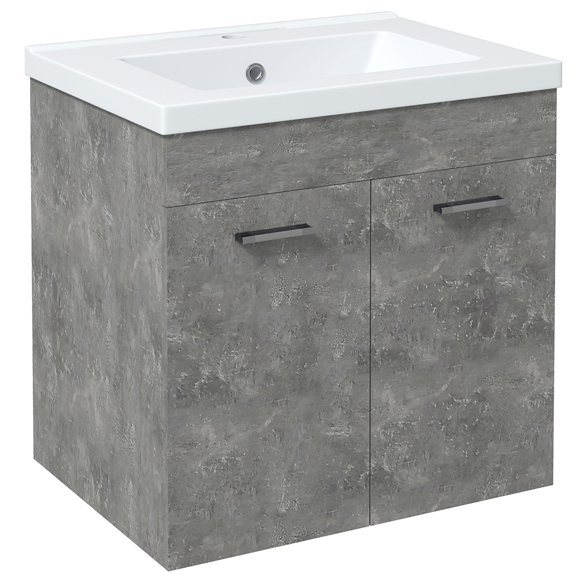 Mueble de Baño con Lavabo Cerámico Armario Bajo de Lavabo de Pared con 2 Puertas y Estante Ajustable Acabado Melamina 60x45,5x60 cm Gris