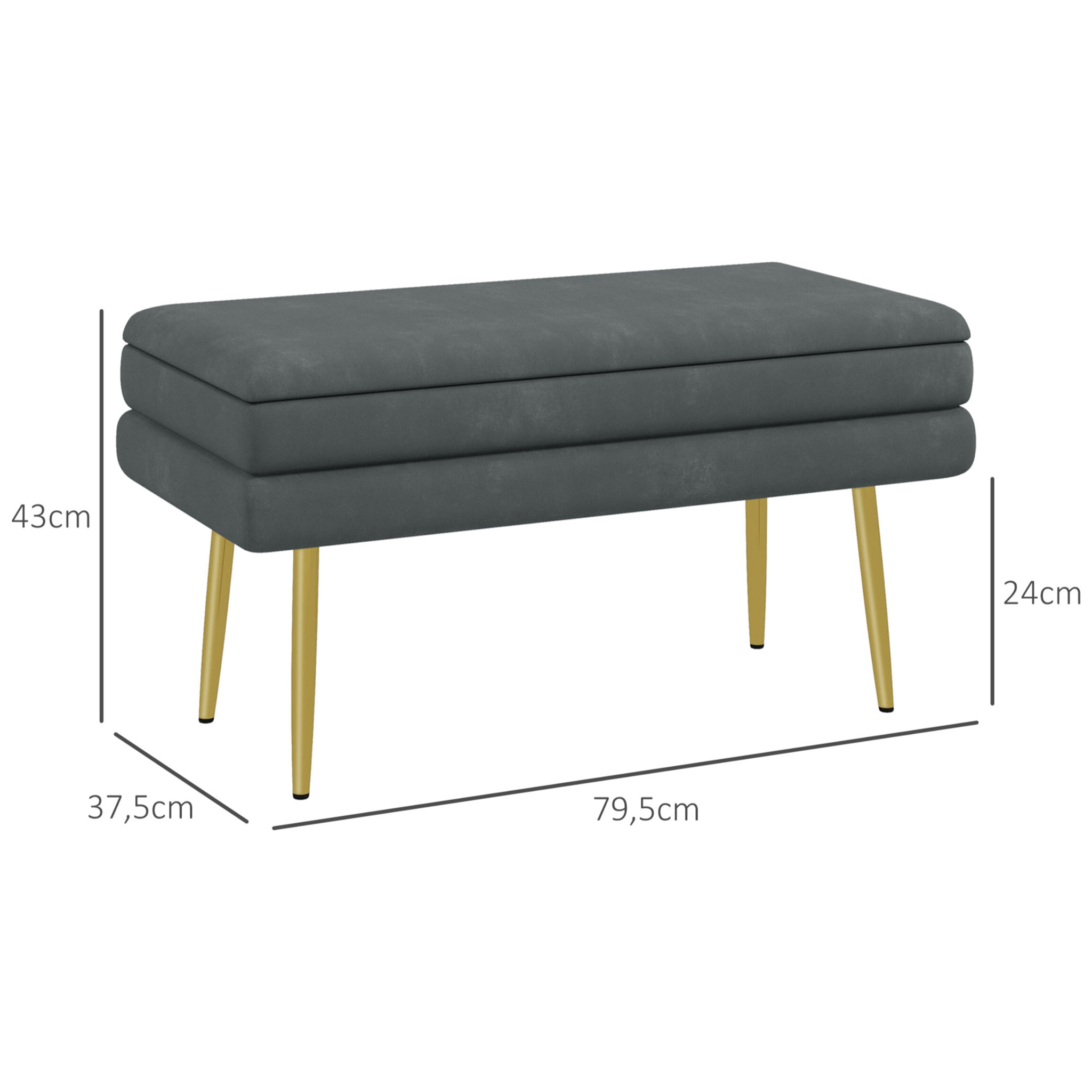Baúl de Almacenaje para Dormitorio 30L Puff Almacenaje Tapizado en Terciopelo Banco de Almacenaje Desmontable con Patas de Acero para Entrada Salón 79,5x37,5x43 cm Gris Oscuro