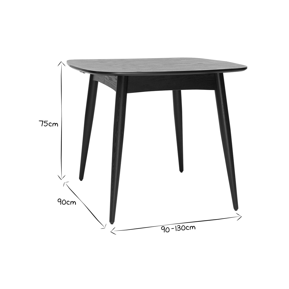 Table à manger extensible carrée en bois noir L90-130 cm NORDECO