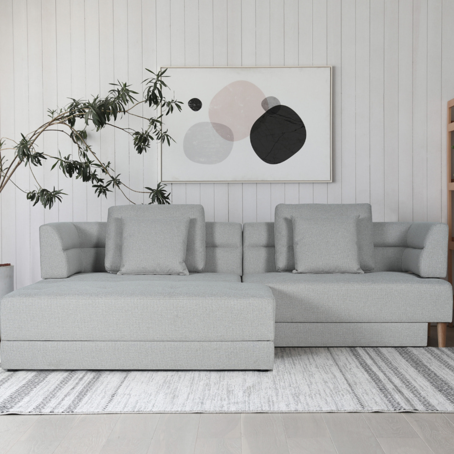 Canapé 4 places multifonction en tissu gris clair COLIN