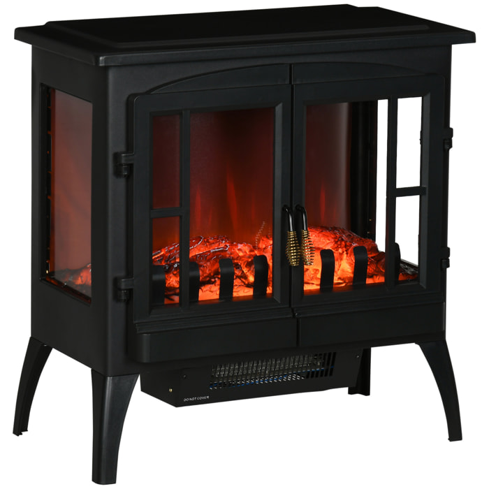 Chimenea Eléctrica 1000 W/2000 W Chimenea Decorativa con Ventanas LED Llamas Brillo Ajustable y Protección Sobrecalentamiento para 15-20 Ã£Å½Â¡ 60x37x60,5 cm Negro